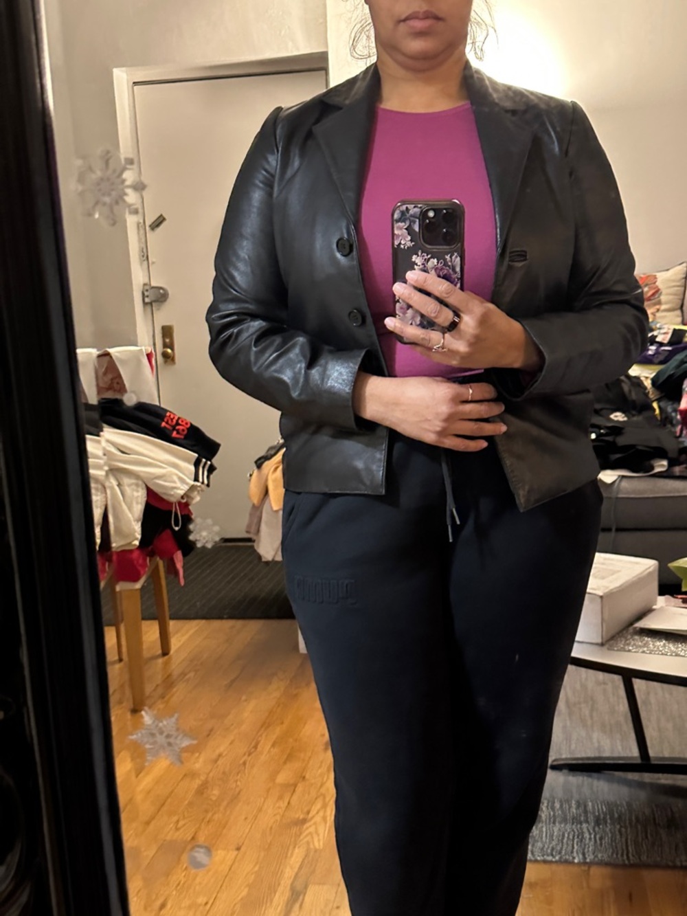 Black Leather Women's Blazer - Sleek Tailored Fit